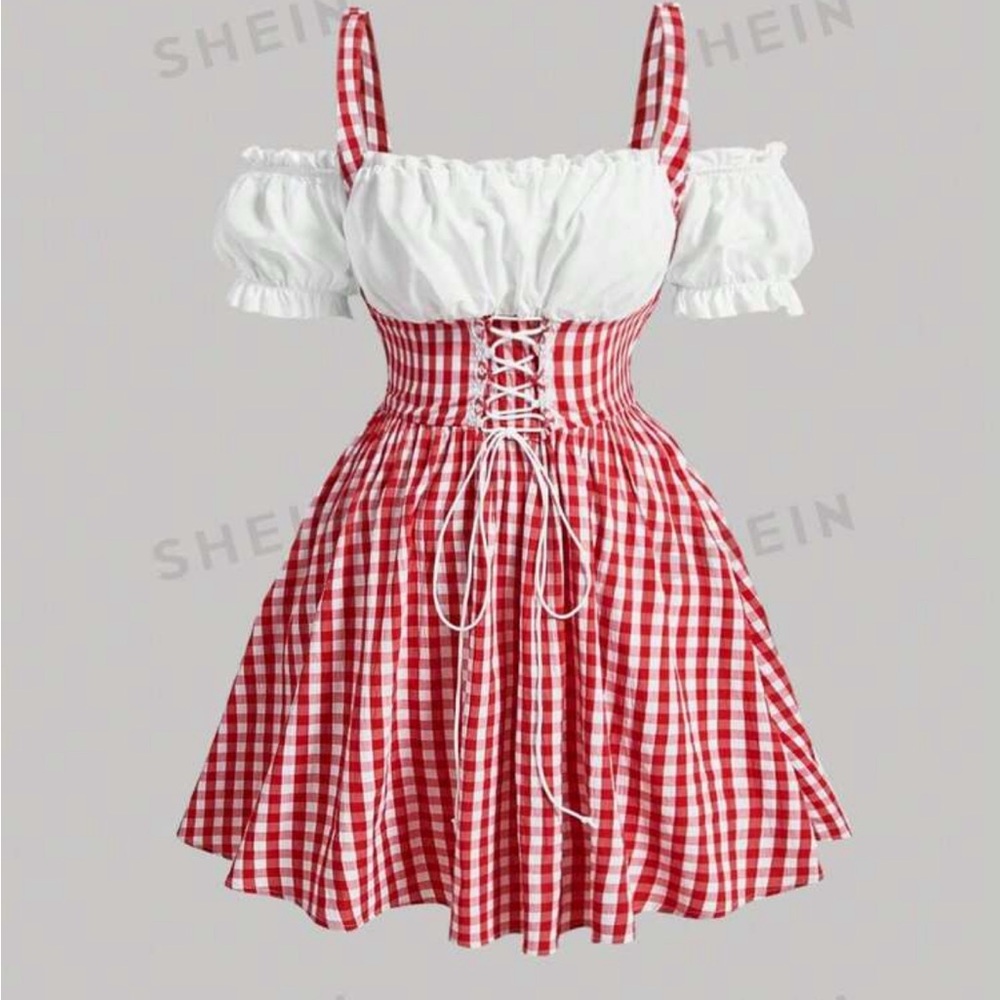 Extra large, red and white checkered Oktoberfest dress/never used